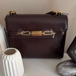 Ted Baker Dark Brown Leather Crossbody with Gold Hardware